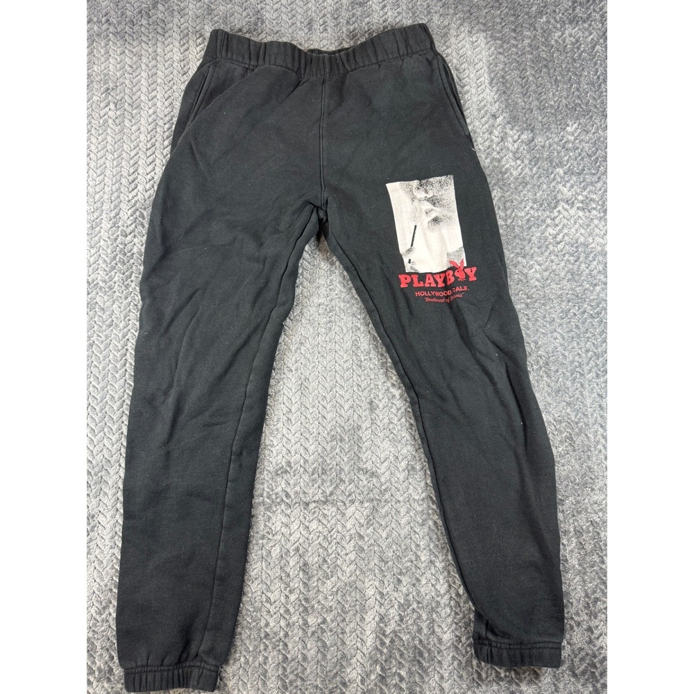 Playboy Jogger Pants Men Small Black Stretch Fleece Boulevard of Dreams Running